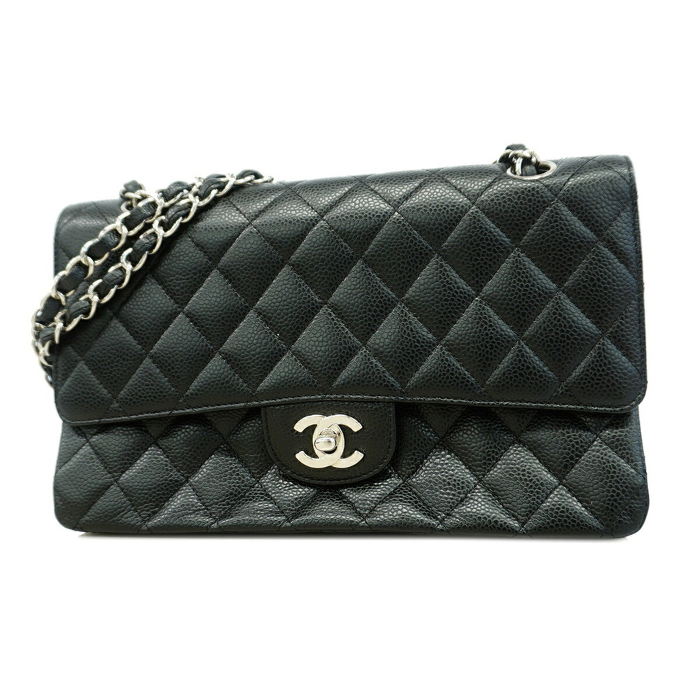 Chanel Matelassé Shoulder Bag, Double Flap, Chain, Caviar Leather, Black, Wom...